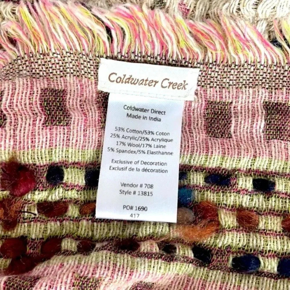 Coldwater Creek cotton blend scarf Multicolored Fringe 20” X 70” - Picture 4 of 8